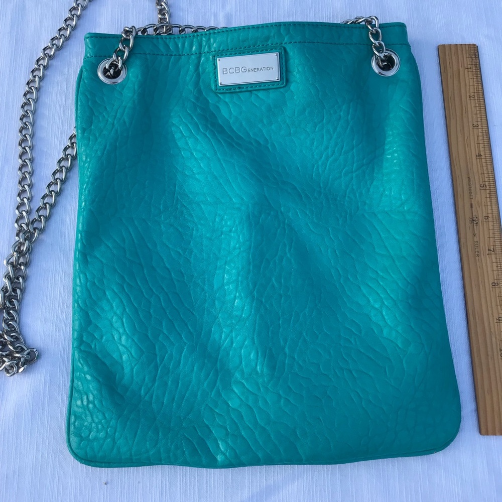 BCBG crossover leather bag silver chain strap.